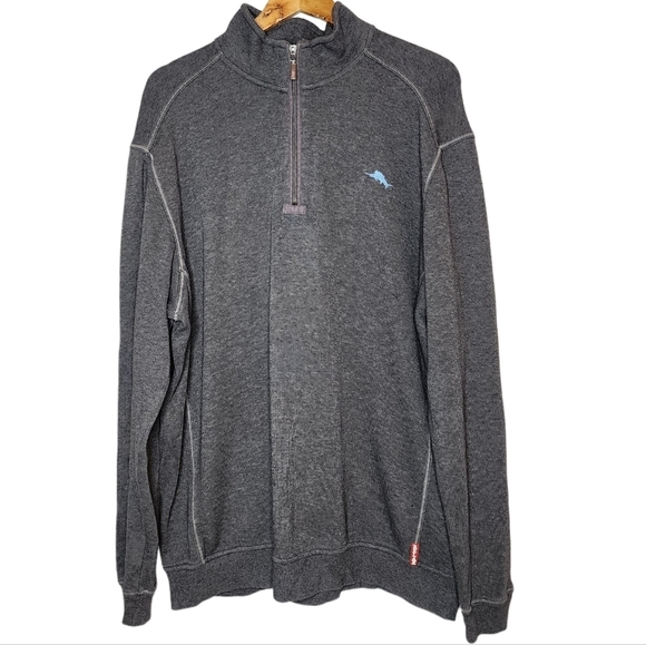 Tommy Bahama men's grey 1/4 zip sweater. - Picture 7 of 16